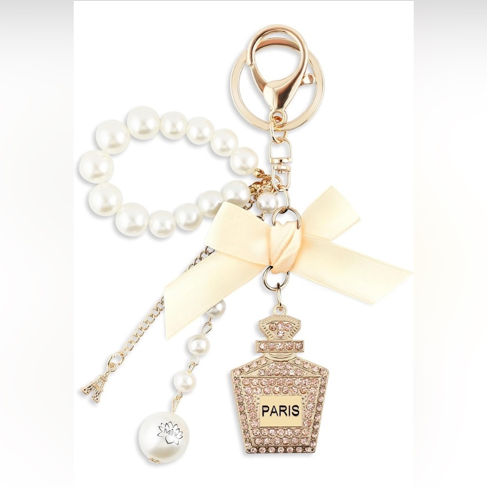 Pearl and Gold Keychain Bag Charm with Bow
